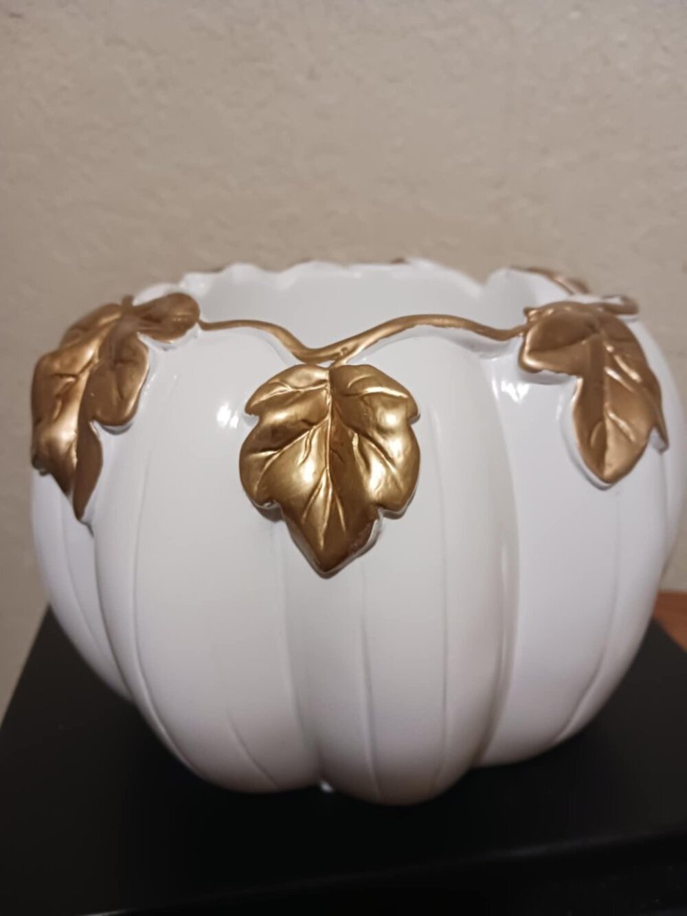 Yankee Candle White Pumpkin Resin Jar Candle Holder Centerpiece White & Gold New - Picture 6 of 9